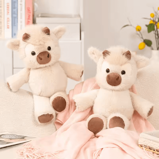 Mega-Moo ZoomieMoo – two fluffy stuffed cow toys on a cozy surface